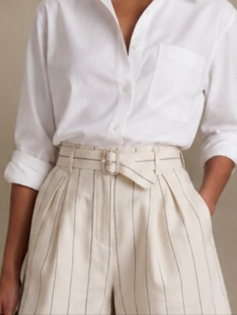 NWT Banana Republic Cream Linen-Blend High Waist Shorts with  Pinstripes(No.102)